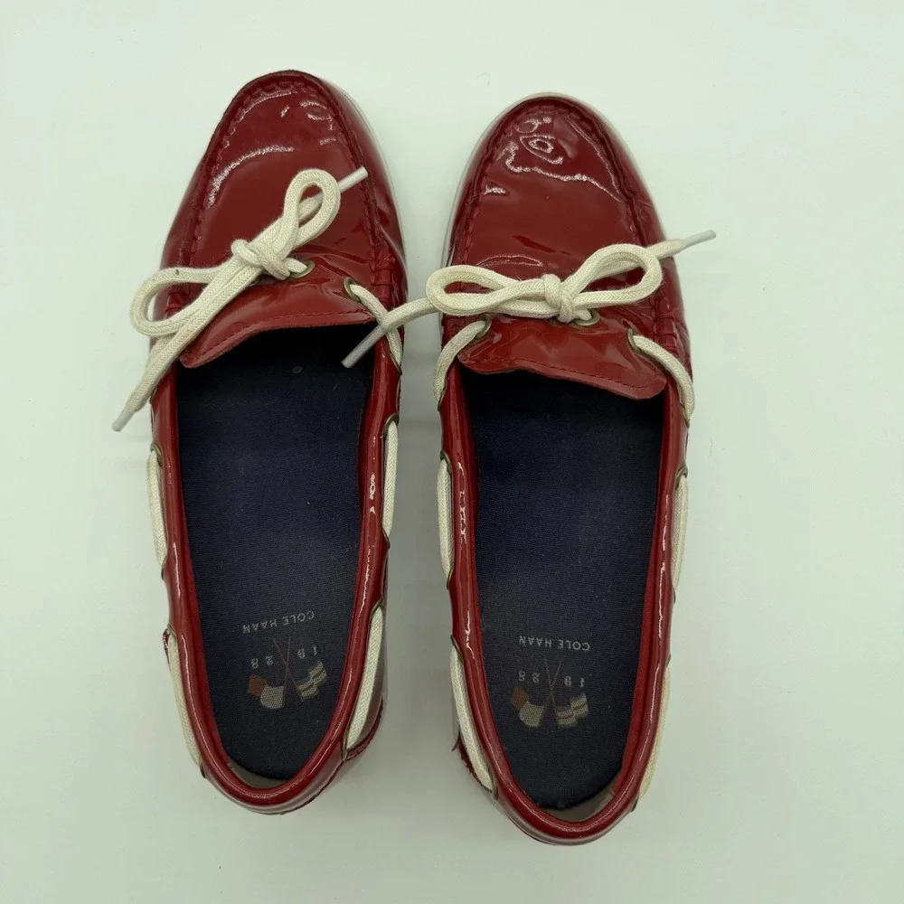 Cole Haan Women's Nantucket Camp Moc Patent Leather Boat Shoes Red Size 7.5